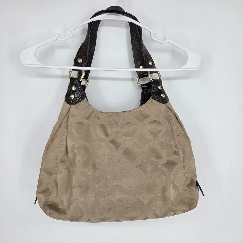 Coach Madison 14305 Signature Op Art Brown Sateen Maggie Carryall Shoulder Purse